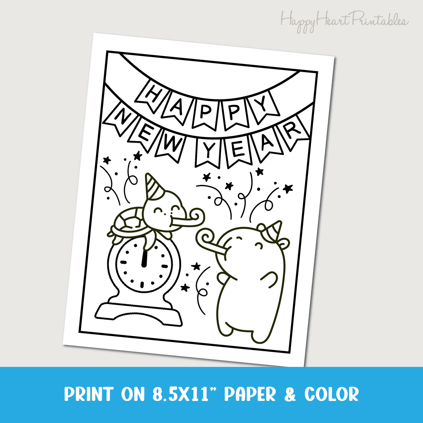 New Year's Eve Capybara Coloring Page