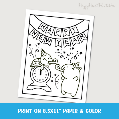 New Year's Eve Capybara Coloring Page