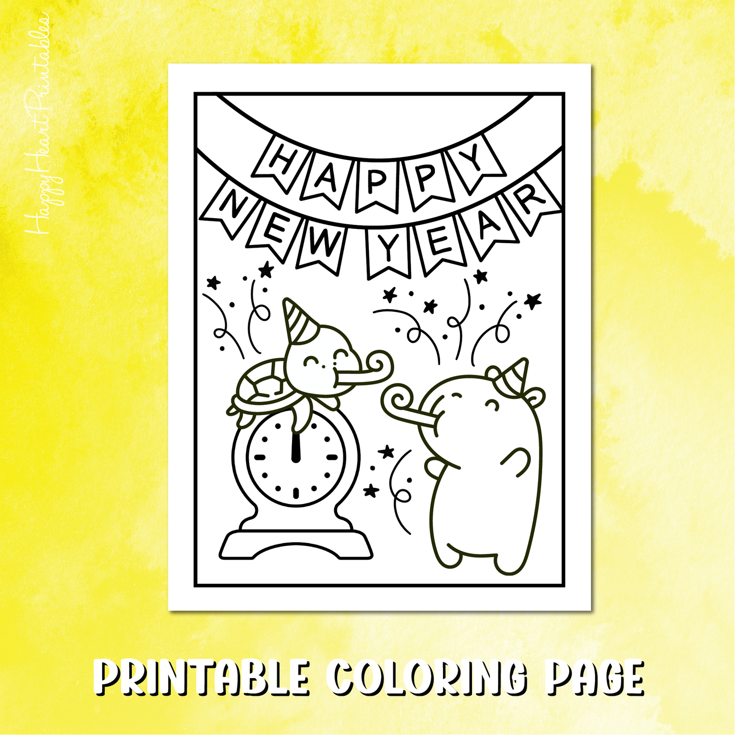 New Year's Eve Capybara Coloring Page