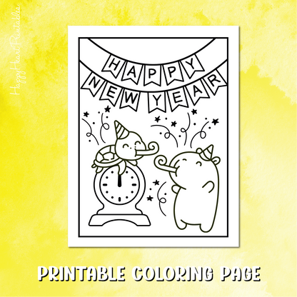 New Year's Eve Capybara Coloring Page