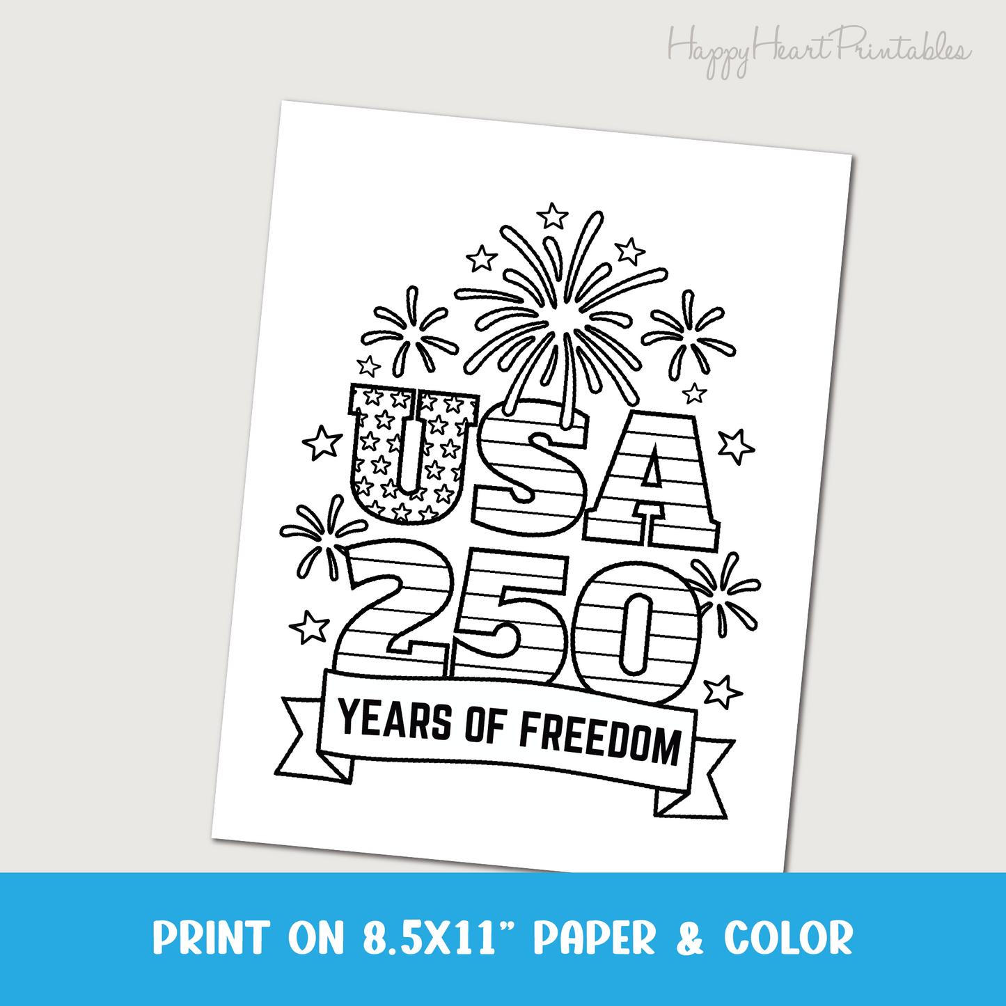 4th of July Coloring Page - 250 Years