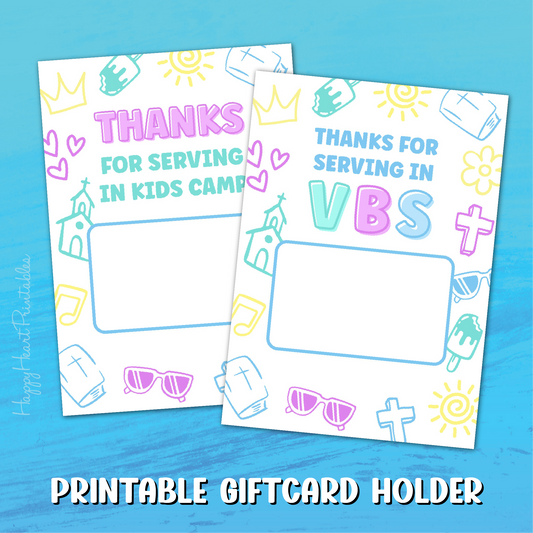 VBS Volunteer Printable Giftcard Holder