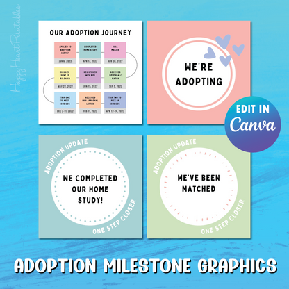 Adoption Milestones Social Media Graphics - Fully Customizable in Canva