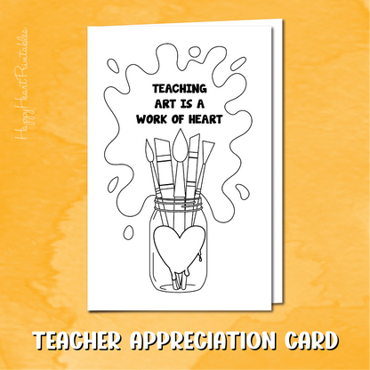 Art Teacher Appreciation Printable Coloring Card