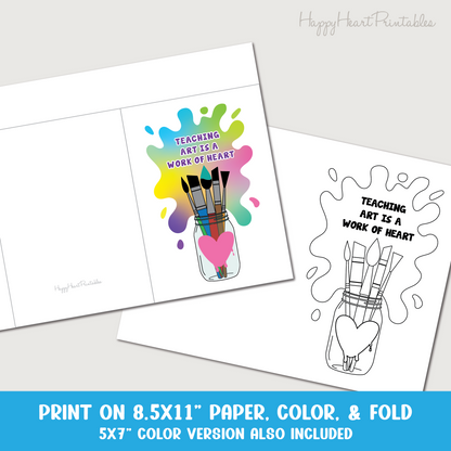 Art Teacher Appreciation Printable Coloring Card