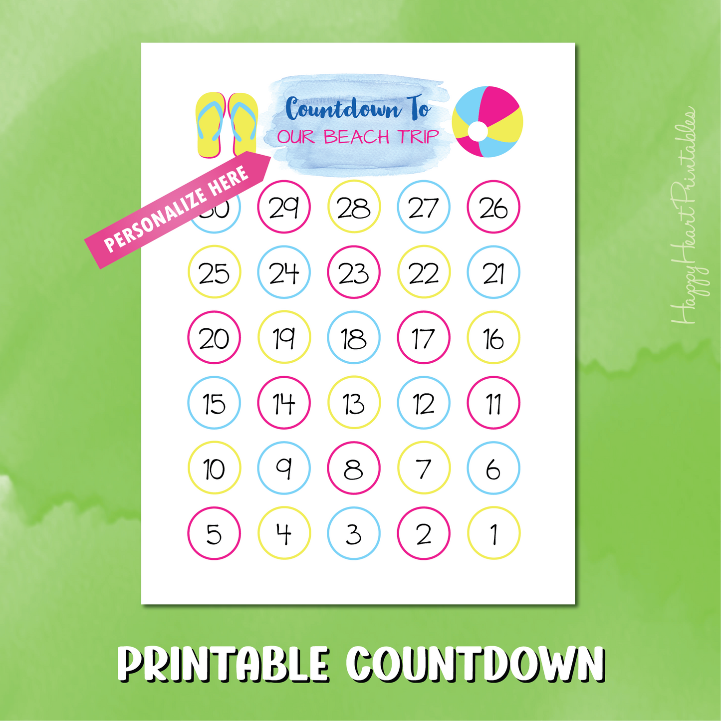Printable Beach Countdown - Editable Title