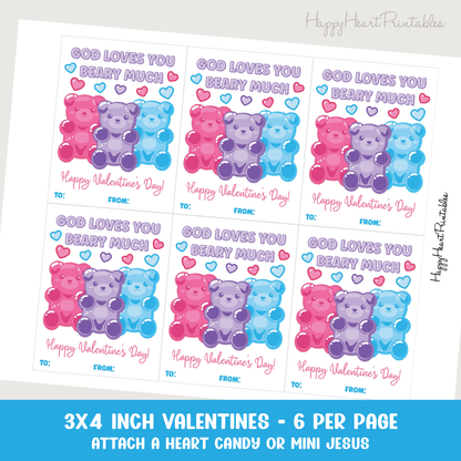 God Loves You Beary Much Printable Valentines