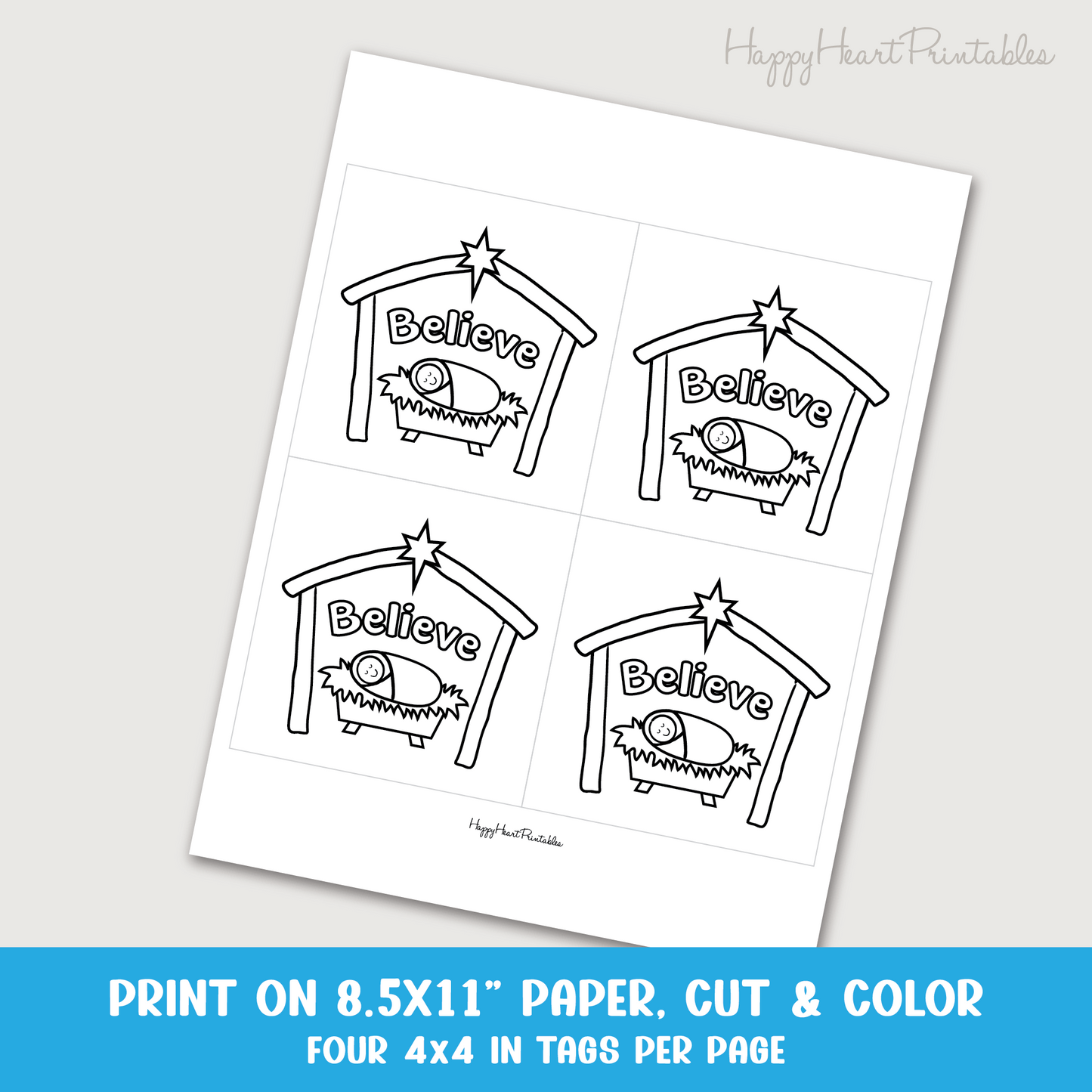 Printable Coloring Christmas Gift Tags - Believe