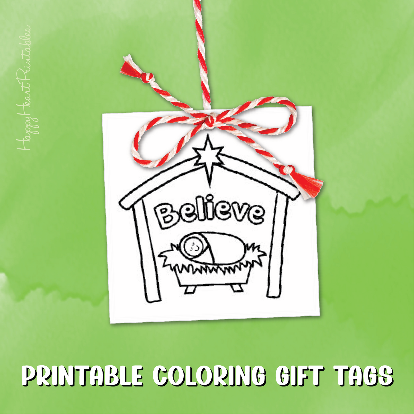 Printable Coloring Christmas Gift Tags - Believe