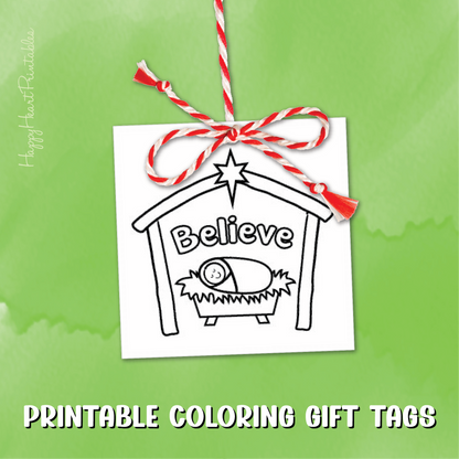 Printable Coloring Christmas Gift Tags - Believe