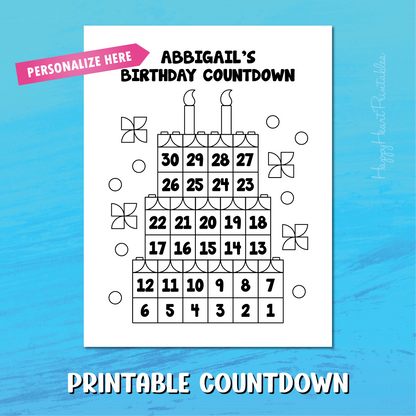 Building Block Birthday Countdown Printable - Personalize Editable PDF