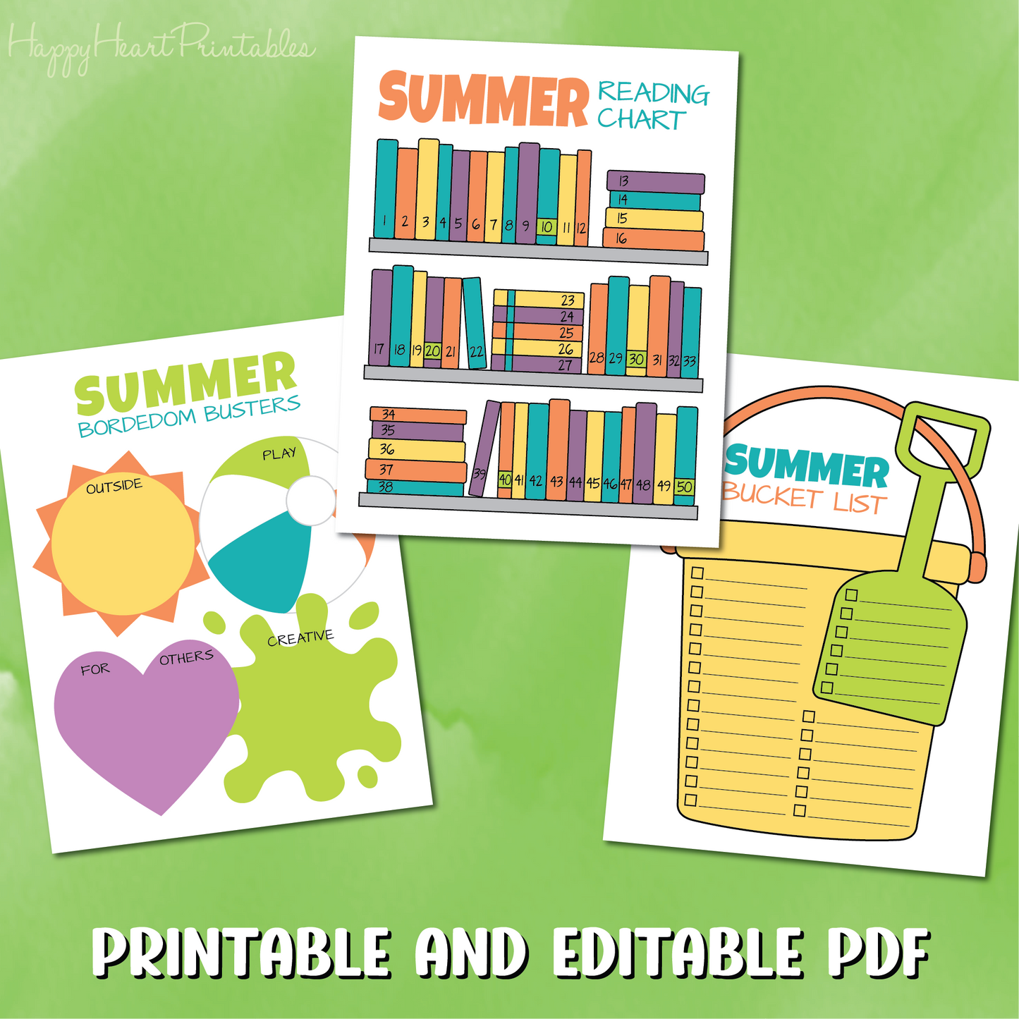 Summer Chart Bundle - Reading Chart, Bucket List, and Boredom Buster List