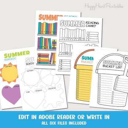 Summer Chart Bundle - Reading Chart, Bucket List, and Boredom Buster List