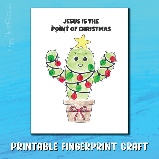 Christmas Cactus Fingerprint Craft - Fingerprint Christmas Art