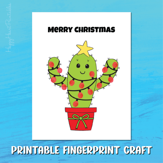 Christmas Cactus Fingerprint Art - Printable Christmas Craft