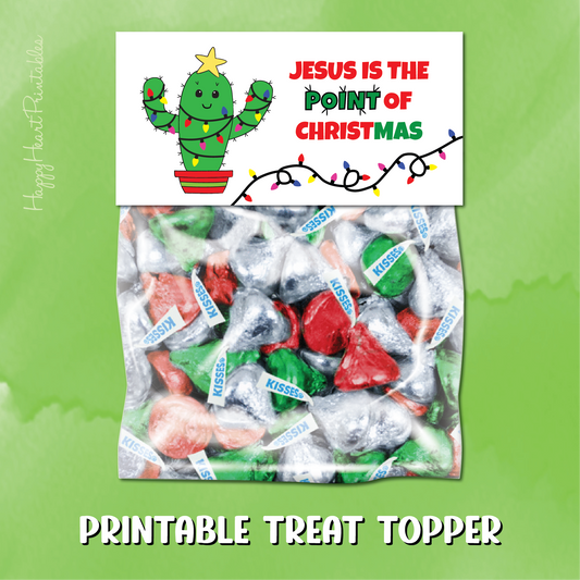 Christmas Cactus Treat Bag Topper - Christian Christmas Tag
