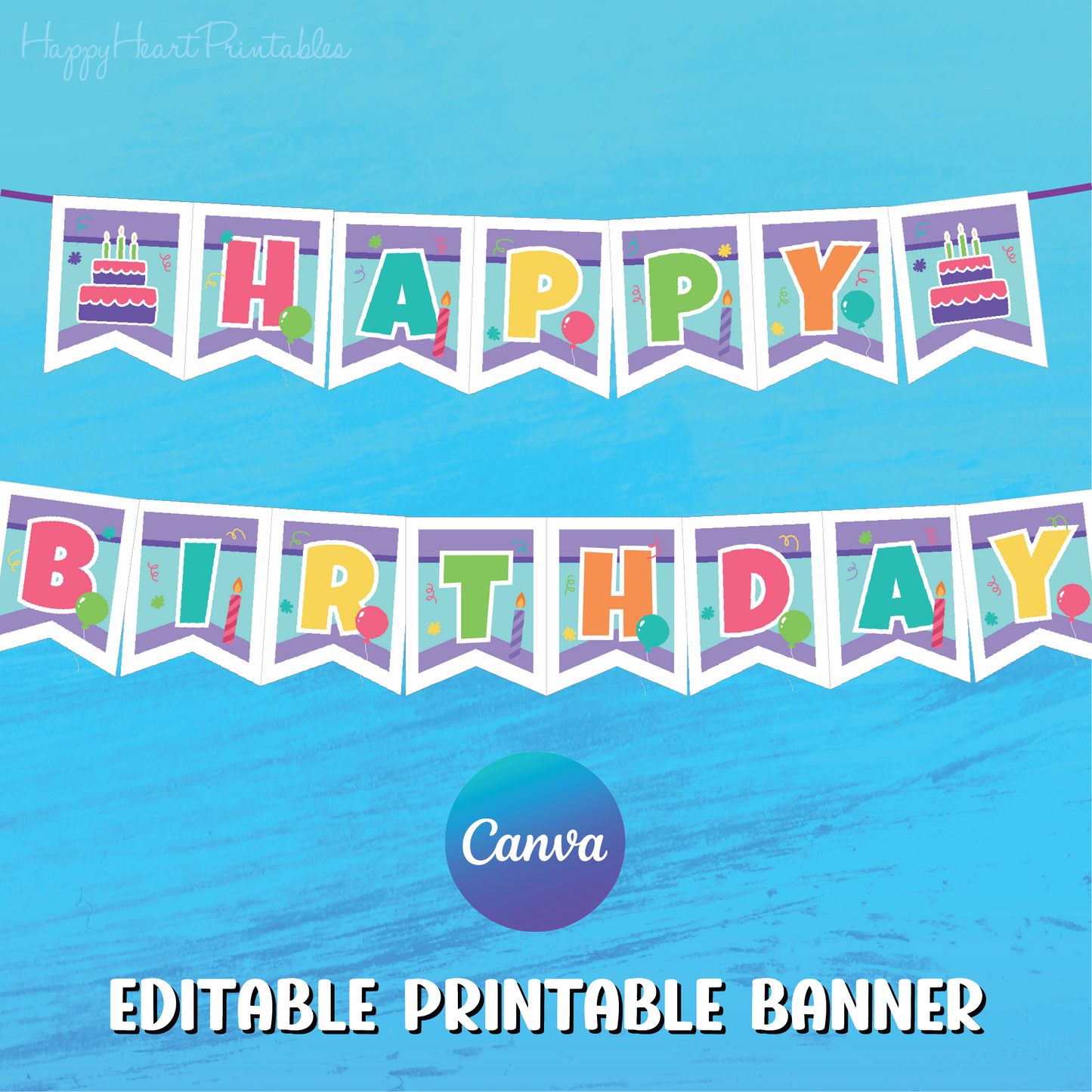Editable Printable Birthday Banner - Canva Template