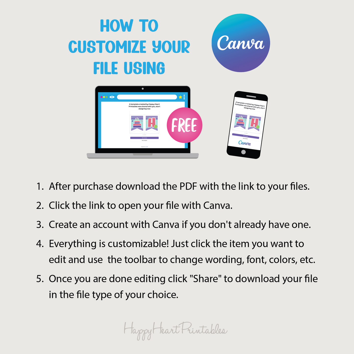 Editable Printable Birthday Banner - Canva Template