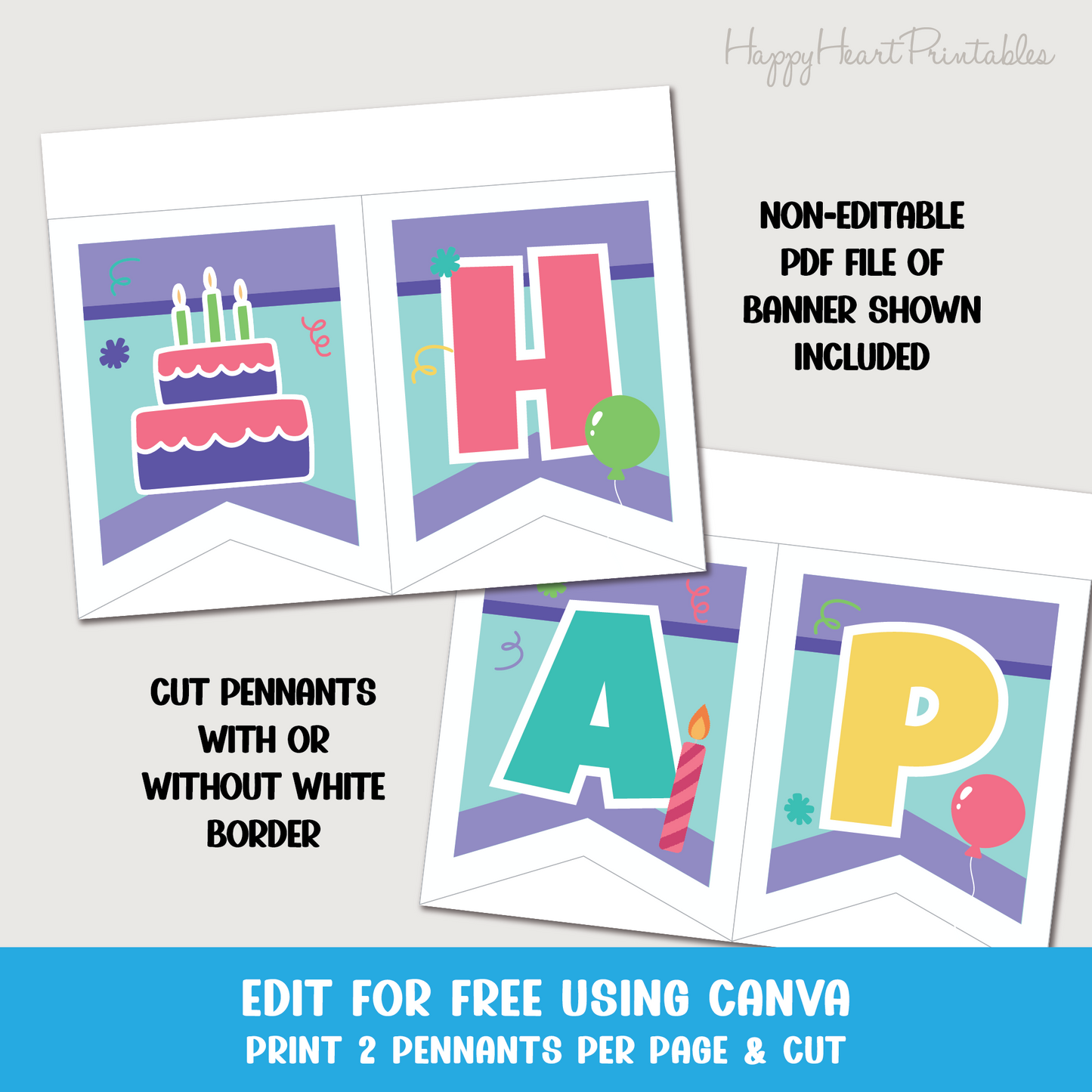 Editable Printable Birthday Banner - Canva Template