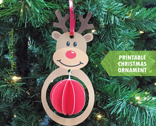 Printable Paper Christmas Ornament - DIY Christmas Ornament - Reindeer Paper Craft