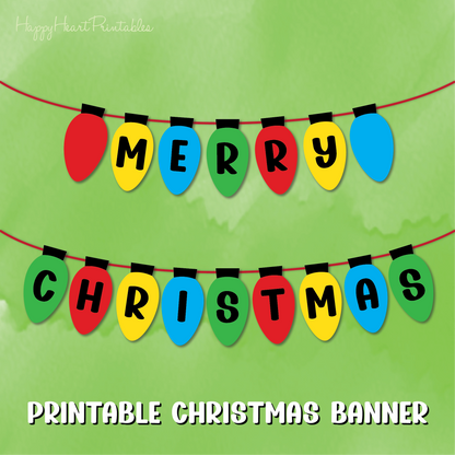 Printable Christmas Lights Banner - Merry Christmas