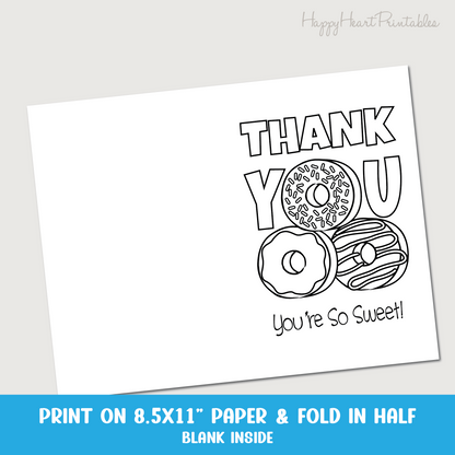 Donut Printable Coloring Thank You Card