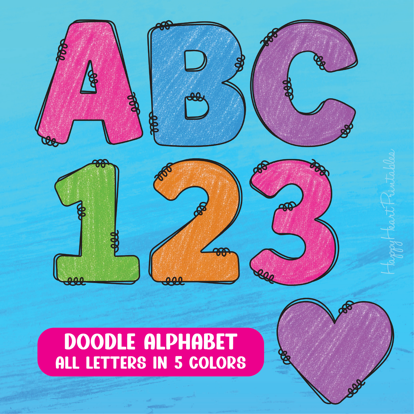 Crayon Doodle Alphabet & Number Set