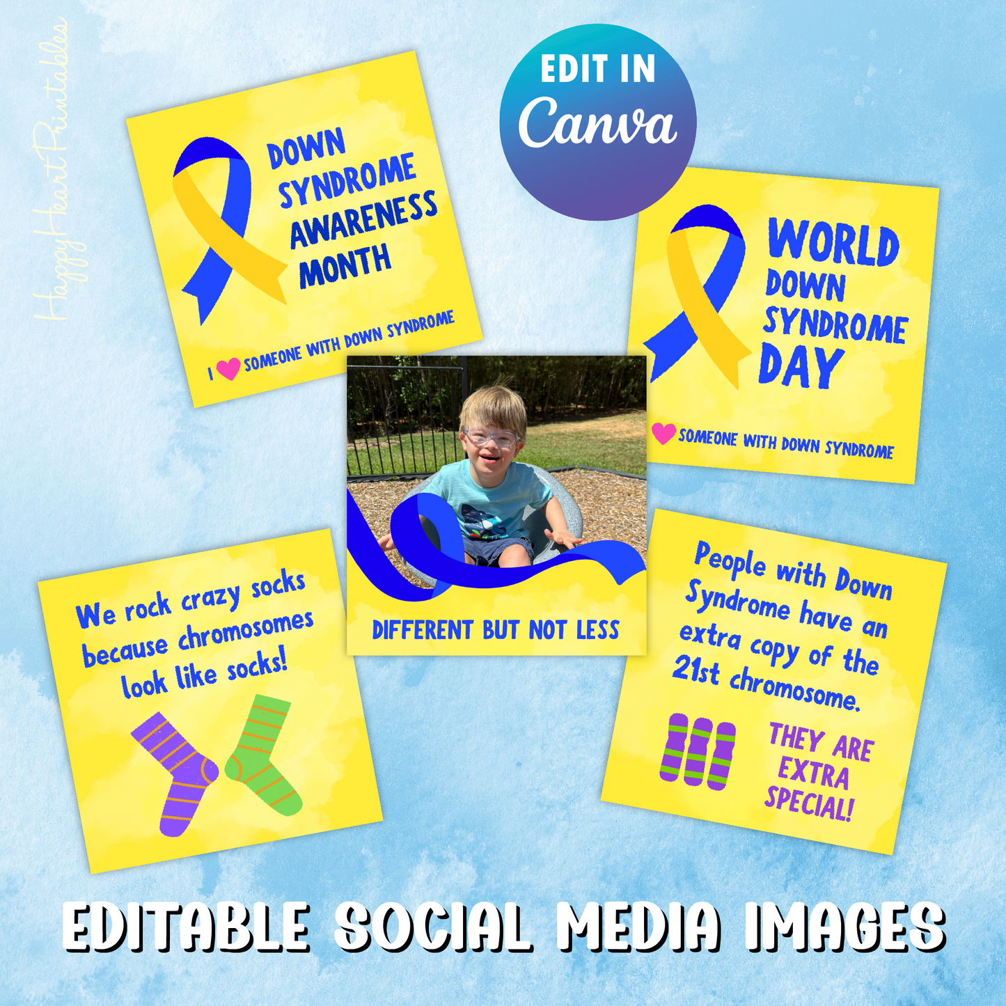 Down Syndrome Awareness Social Media Graphics - Fully Customizable in Canva