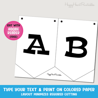 Editable Pennant Banner Pattern With Serif Font- Printable Banner Template