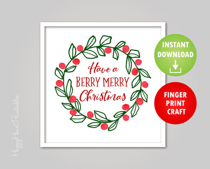 Fingerprint Christmas Wreath Printable Template - Fingerprint Christmas Art