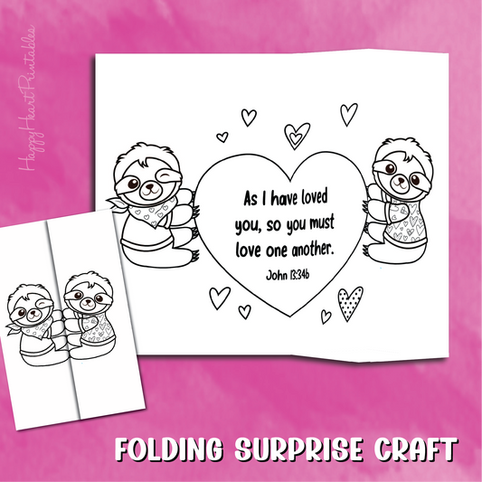 Sloth Valentine's Day Folding Surprise Printable With Bible Verse