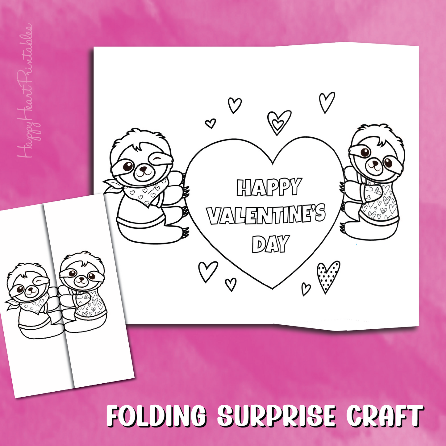 Sloth Valentine's Day Folding Surprise Printable