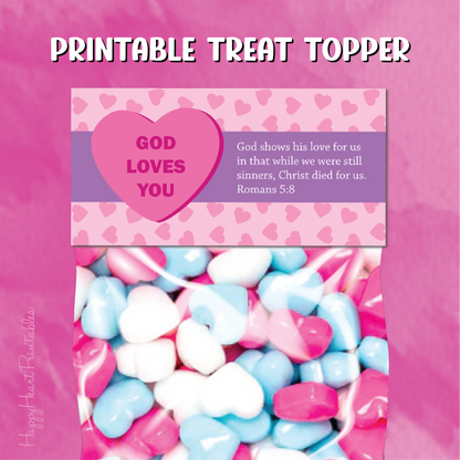 God Loves You Valentine Topper - Bible Verse Valentine Treat Bag Topper