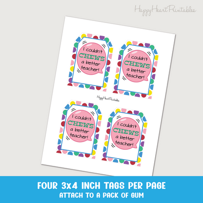 Teacher Appreciation Gift Tag - Printable Gift Tag for Gum
