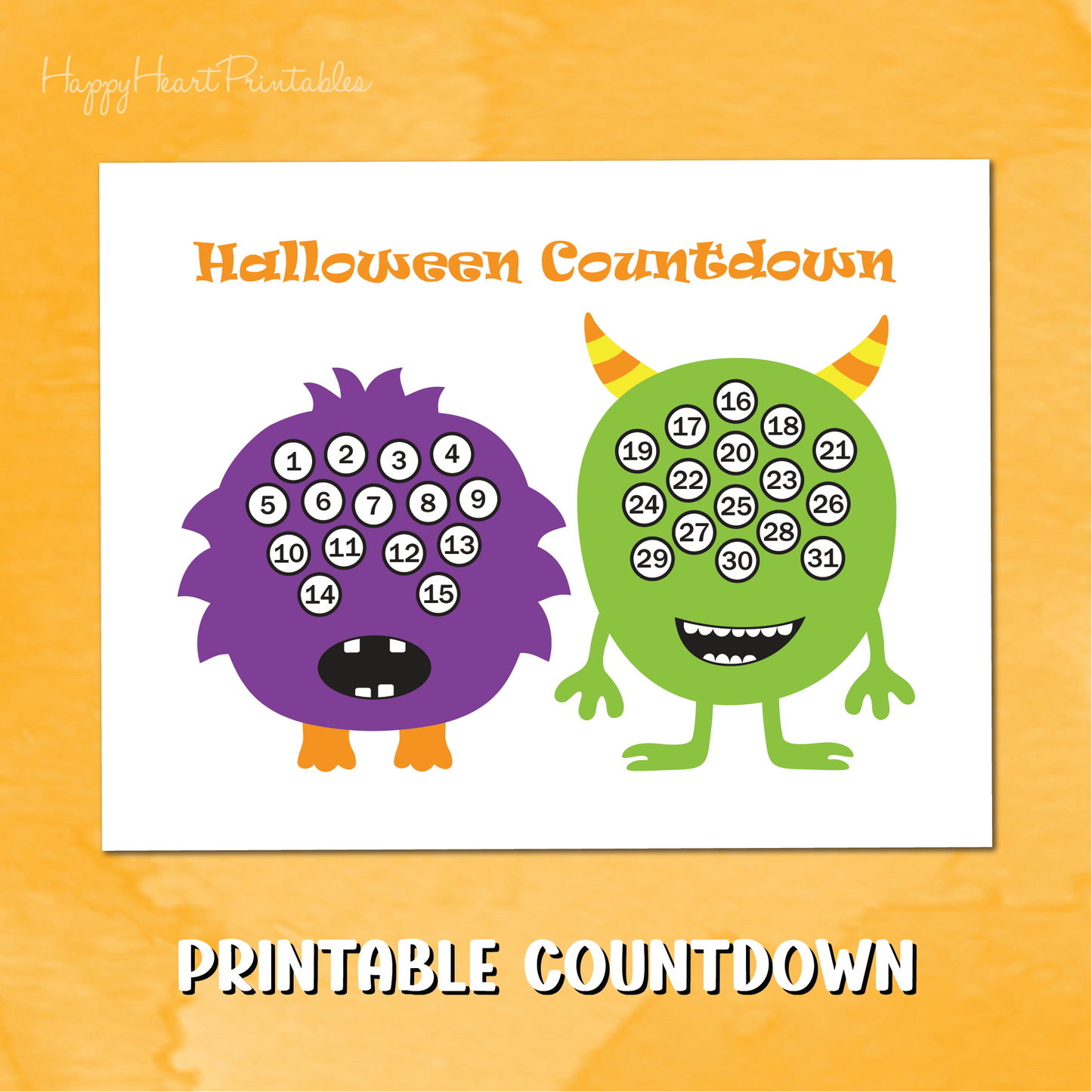Printable Halloween Countdown with Monsters
