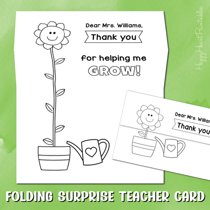Teacher Appreciation Card - Thank You for Helping Me Grow - Folding Surprise Card