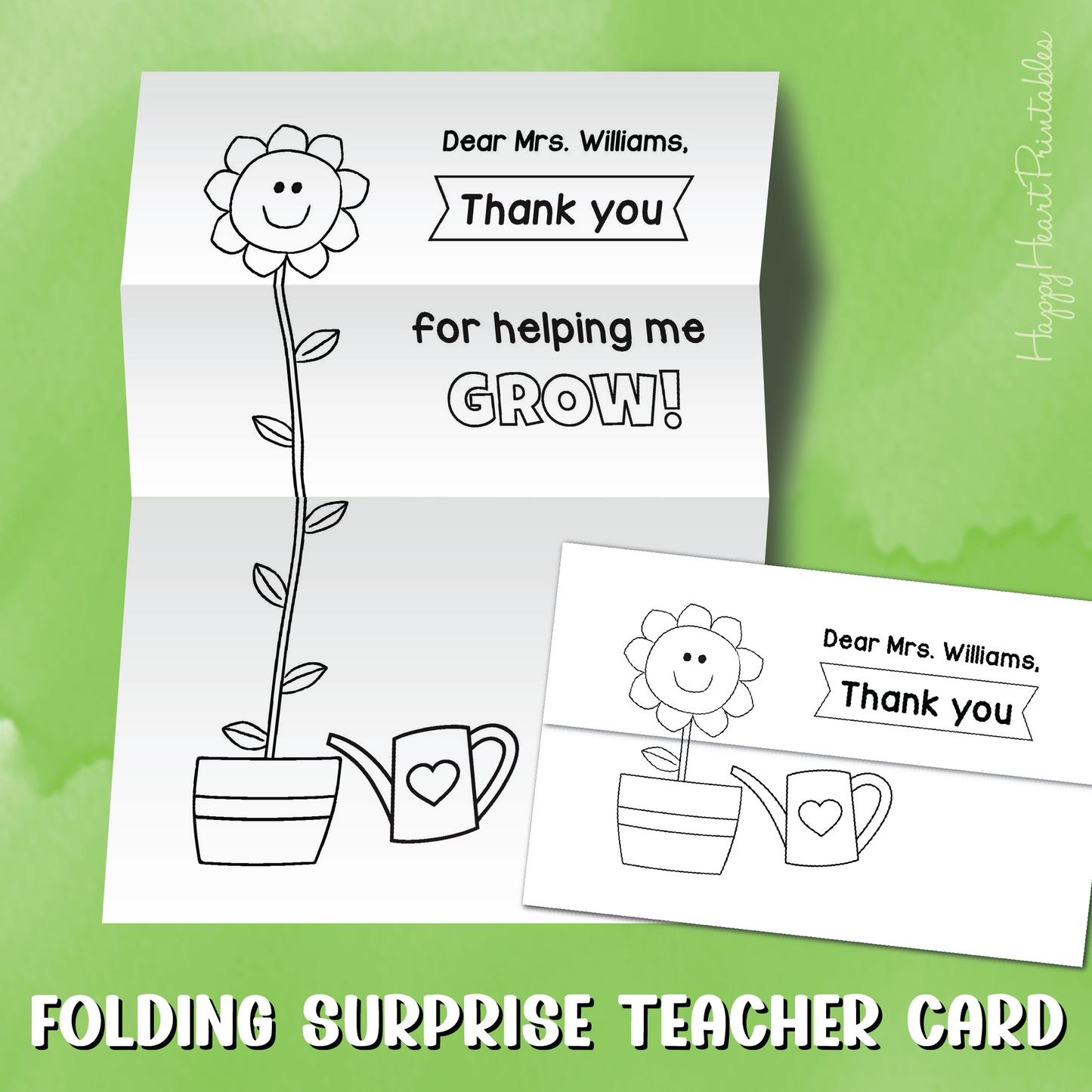 Teacher Appreciation Card - Thank You for Helping Me Grow - Folding Surprise Card