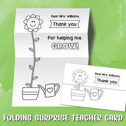 Teacher Appreciation Card - Thank You for Helping Me Grow - Folding Surprise Card