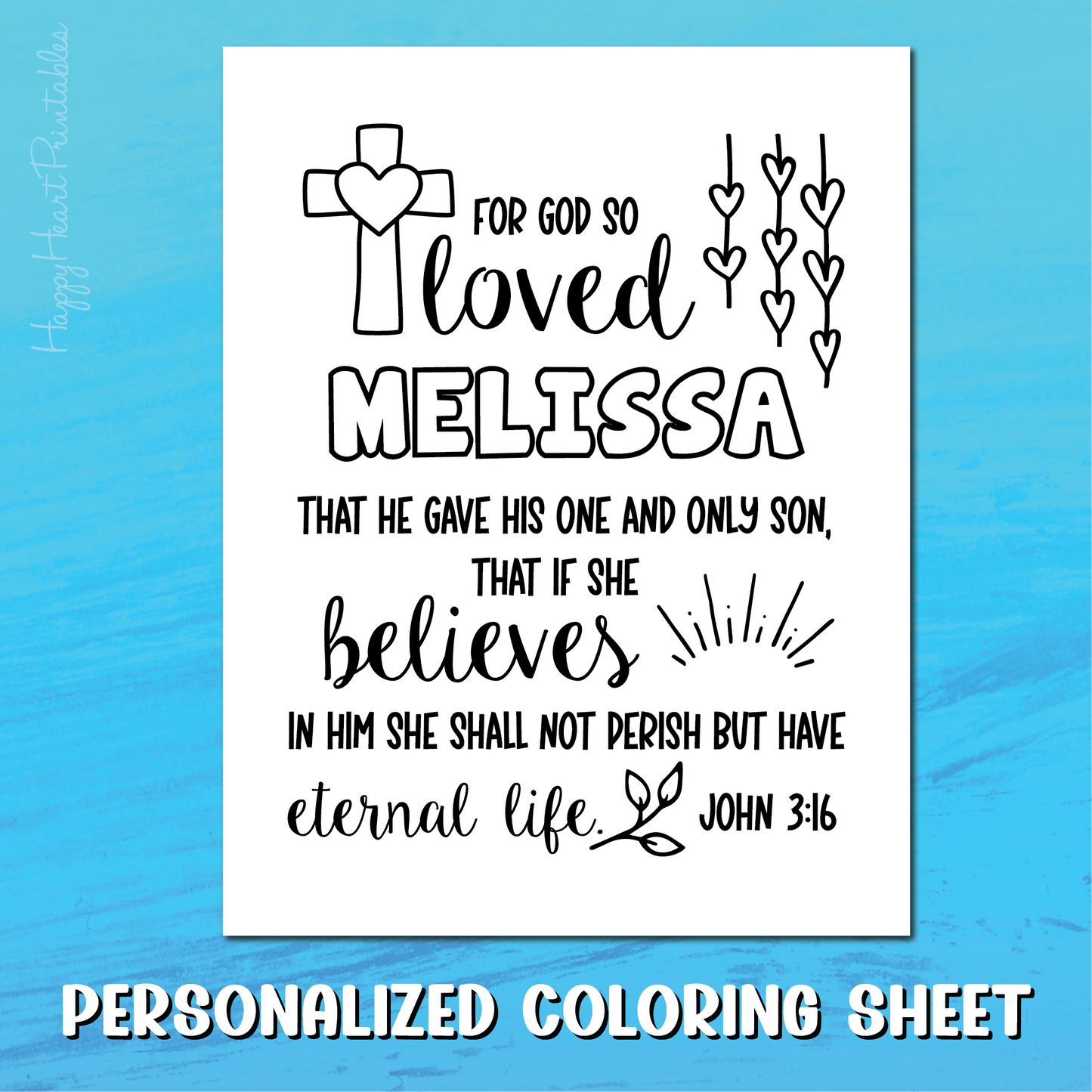 Personalized Bible Verse Coloring Sheet - John 3:16