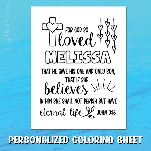 Personalized Bible Verse Coloring Sheet - John 3:16