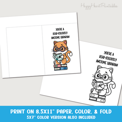 Librarian Appreciation Printable Coloring Card