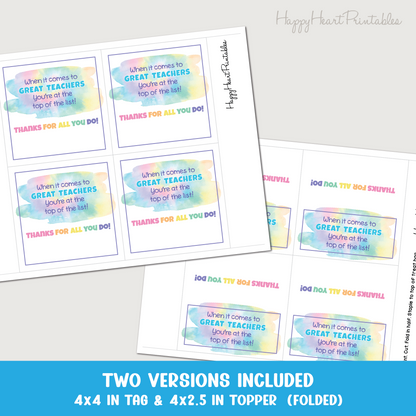 Teacher Appreciation Gift Tag - List Pad