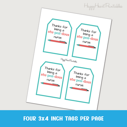 Nurse Appreciation Gift Tag - Printable Gift Tag for Pens
