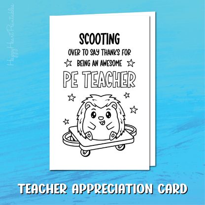 PE Teacher Appreciation Printable Card - Scooter Board