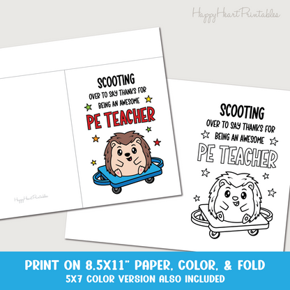 PE Teacher Appreciation Printable Card - Scooter Board