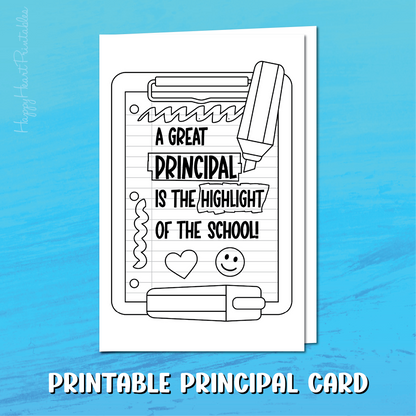 Principal Appreciation Printable Coloring Card - Highlighter