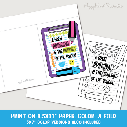 Principal Appreciation Printable Coloring Card - Highlighter
