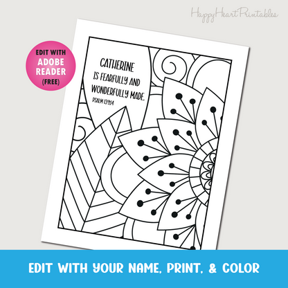 Personalized Bible Verse Coloring Sheet - Psalm 139:14