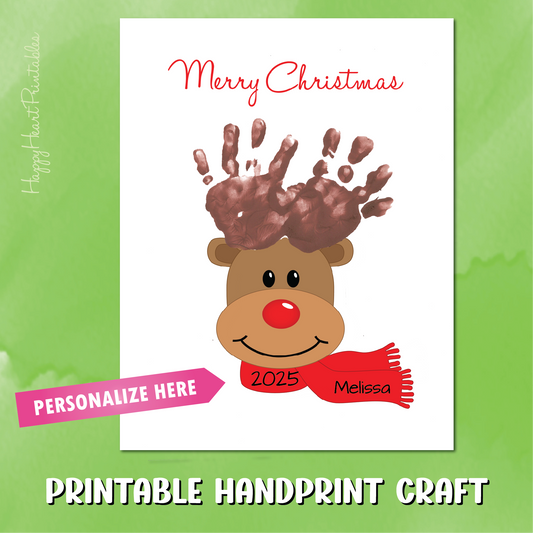 Handprint Reindeer Art Printable Template- Handprint Christmas Craft - Hand print Reindeer Antlers