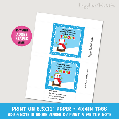 Christmas Smore Treat Tag - Christmas Favor Tag